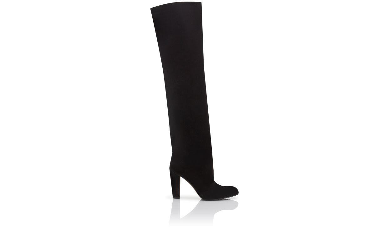 Designer Black Suede Knee High Boots - Image Side View