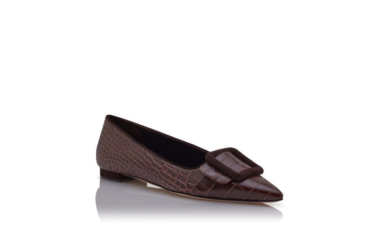 Designer Brown Calf Leather Flat Pumps  - Image Upsell