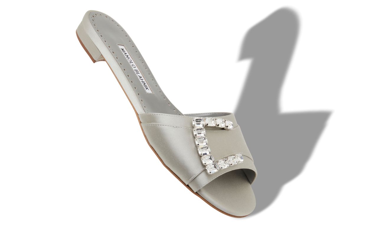 Designer Grey Satin Embellished Flat Sandals - Image small_image