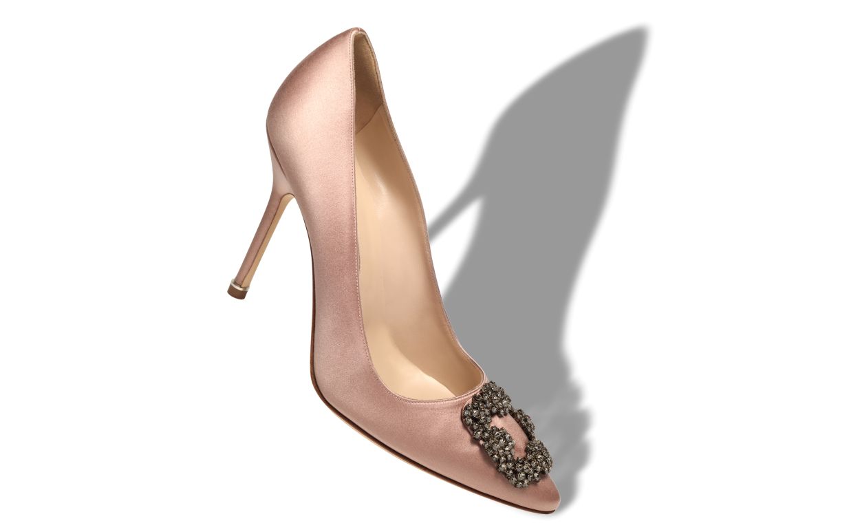 Designer Beige Satin Jewel Buckle Pumps - Image small_image