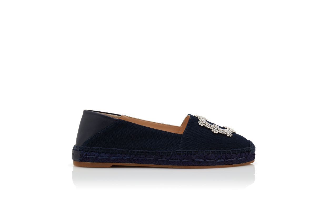 Designer Navy Blue Cotton Espadrilles  - Image Side View