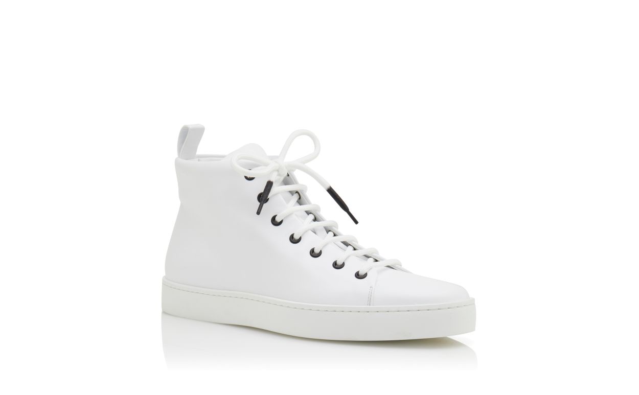 Designer White Calf Leather Lace Up Sneakers - Image Upsell