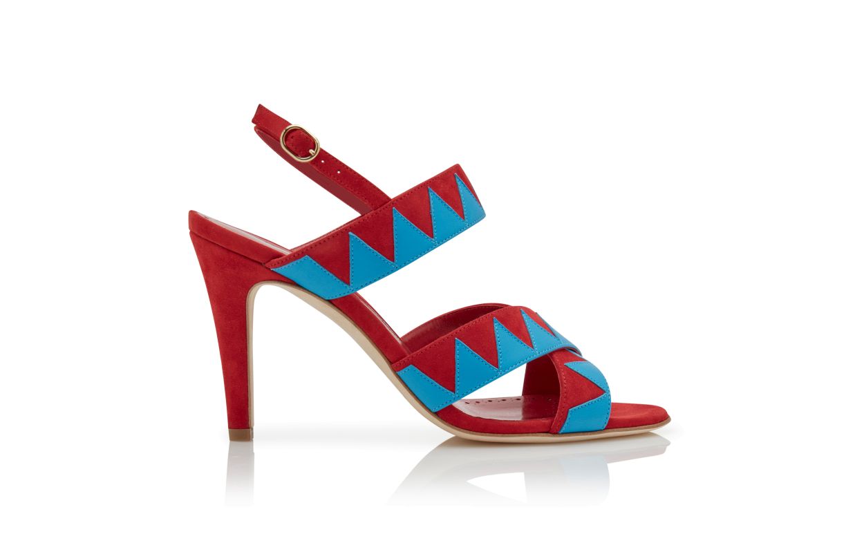 Designer Red and Blue Suede Zig Zag Sandals  - Image Side View