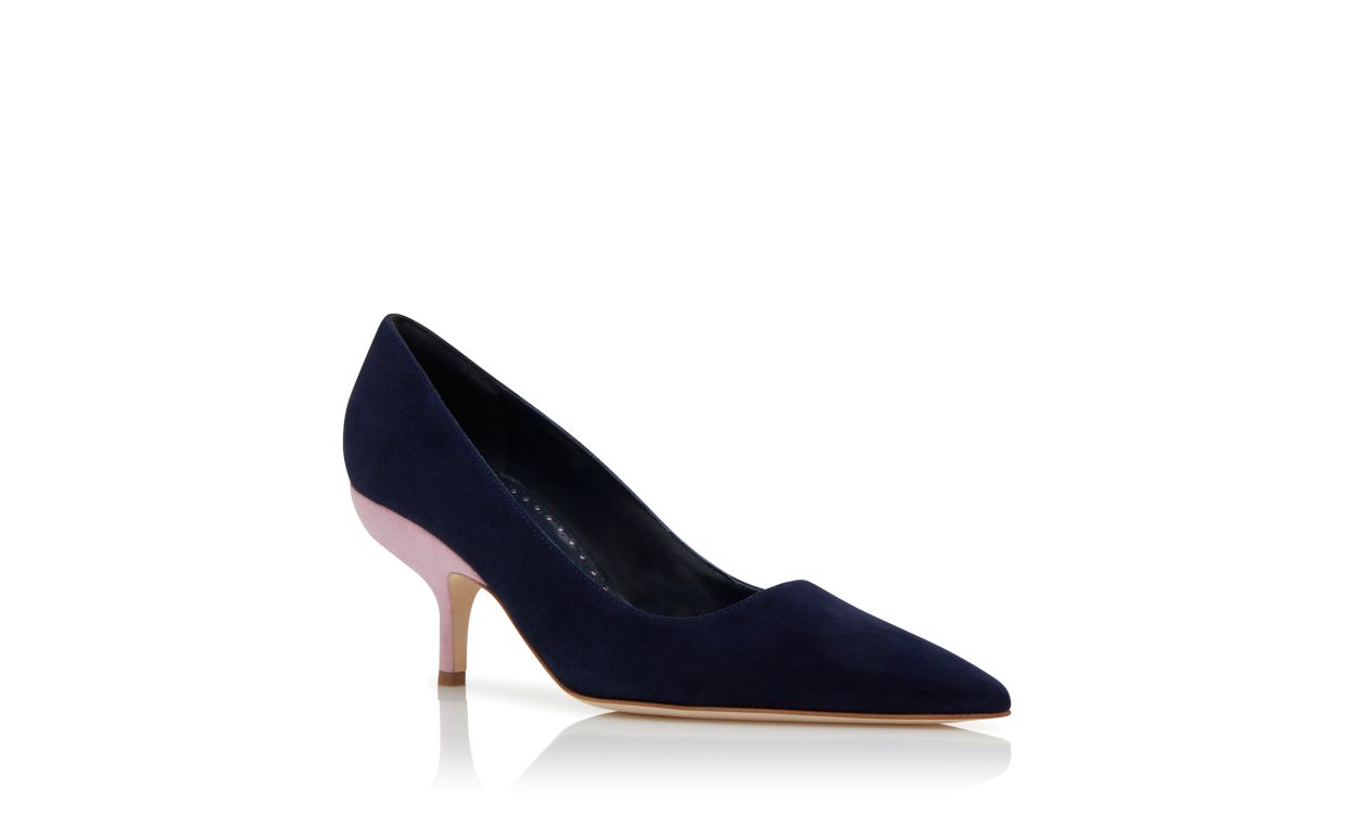 Designer Navy Blue and Purple Suede Pointed Toe Pumps - Image Upsell