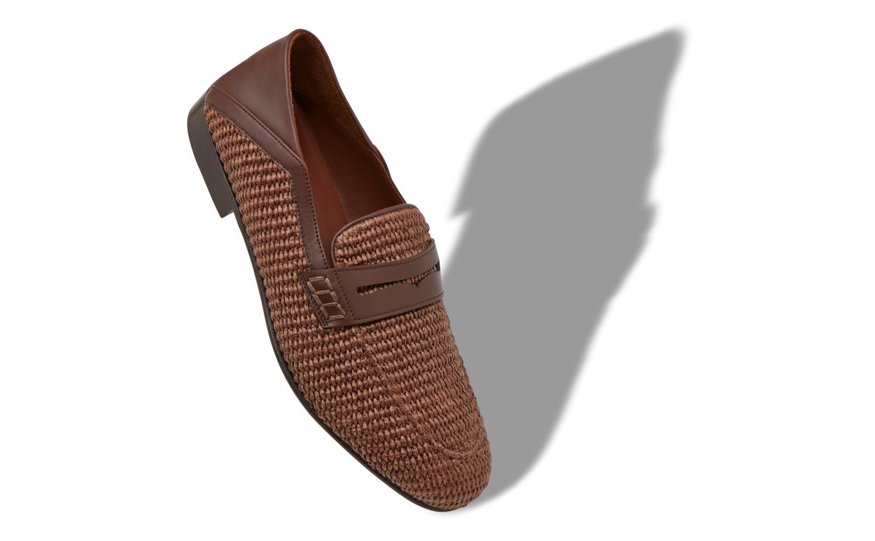 Designer Dark Brown Raffia Penny Loafers - Image small_image