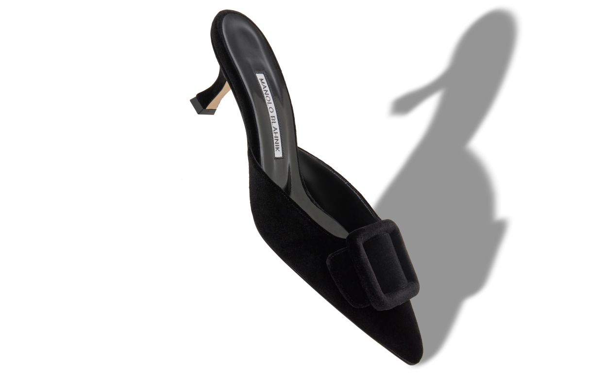 Designer Black Velvet Buckle Detail Mules - Image small_image