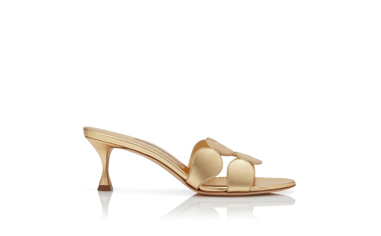 Designer Gold Nappa Leather Mules - Image Side View