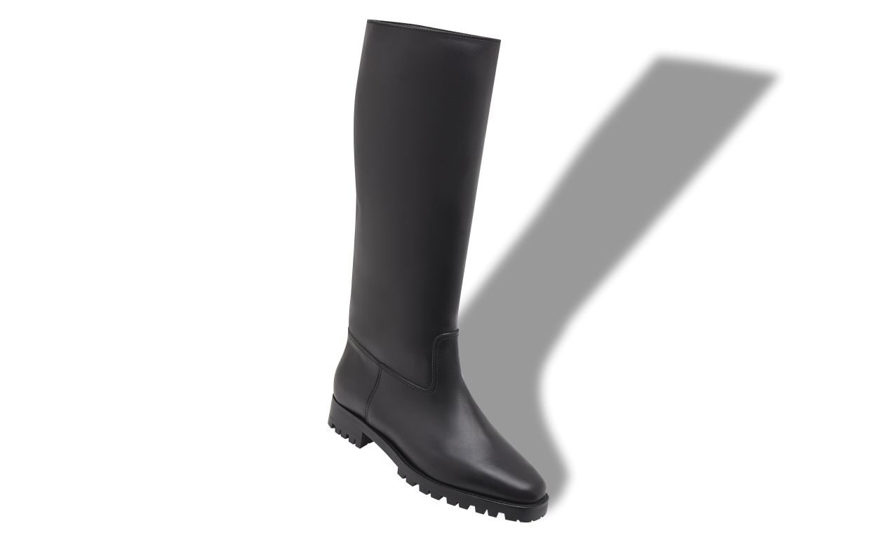 Designer Black Calf Leather Knee High Boots - Image small_image