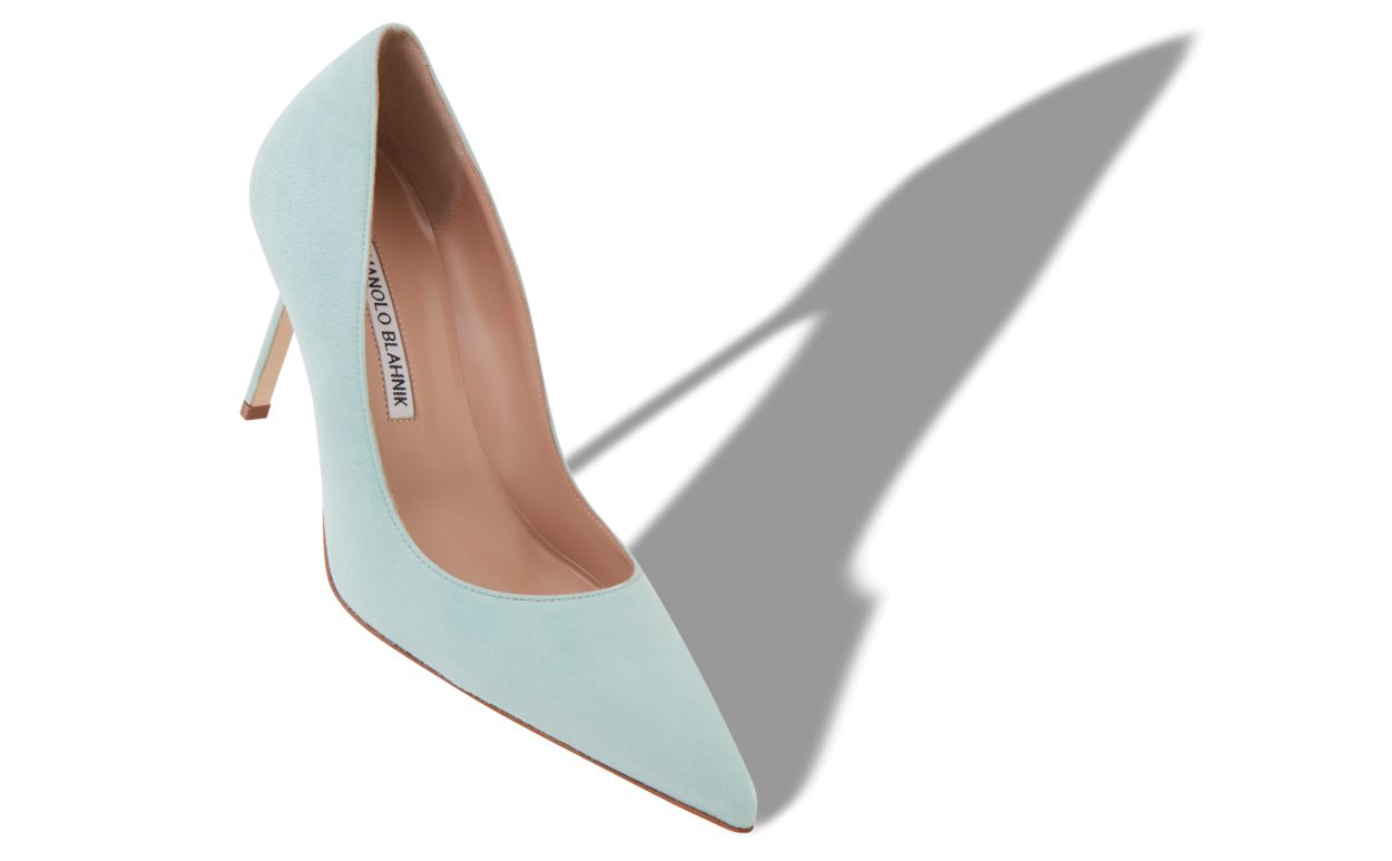 Designer Light Green Suede Pointed Toe Pumps  - Image small_image