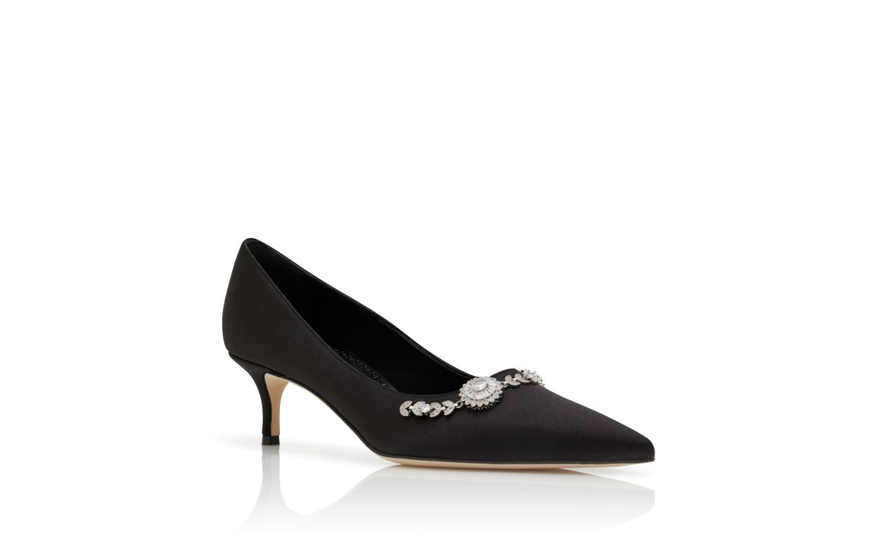 Designer Black Satin Embellished Pumps - Image Upsell