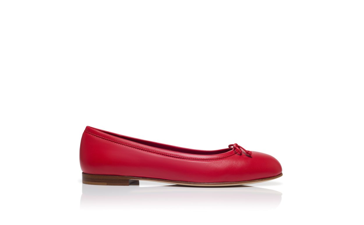 Designer Red Nappa Leather Ballerina Flats  - Image Side View