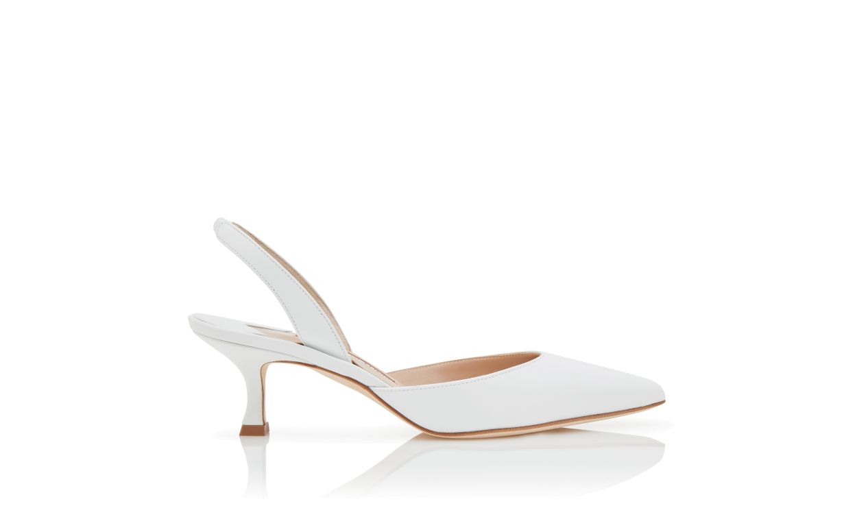 Designer White Nappa Leather Slingback Pumps
 - Image Side View
