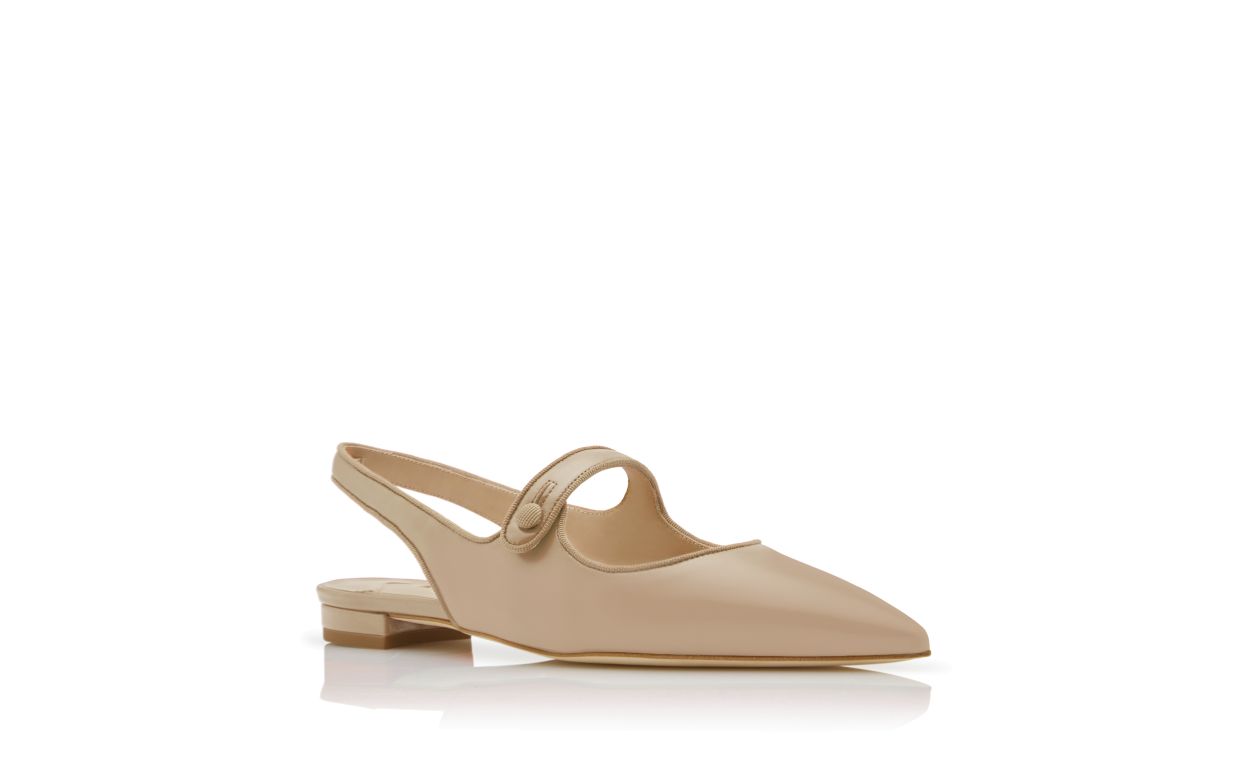 Designer Beige Nappa Leather Slingback Flat Pumps - Image Upsell