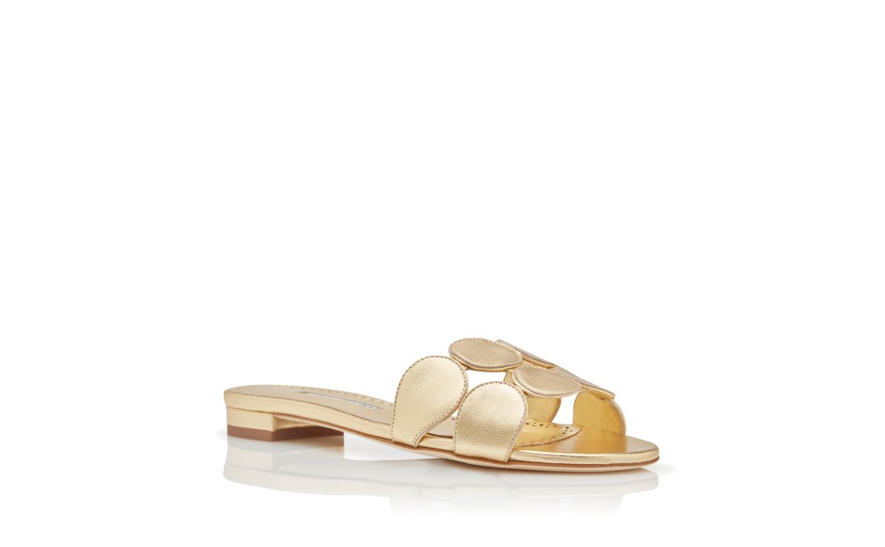 Designer Gold Nappa Leather Flat Sandals - Image Upsell