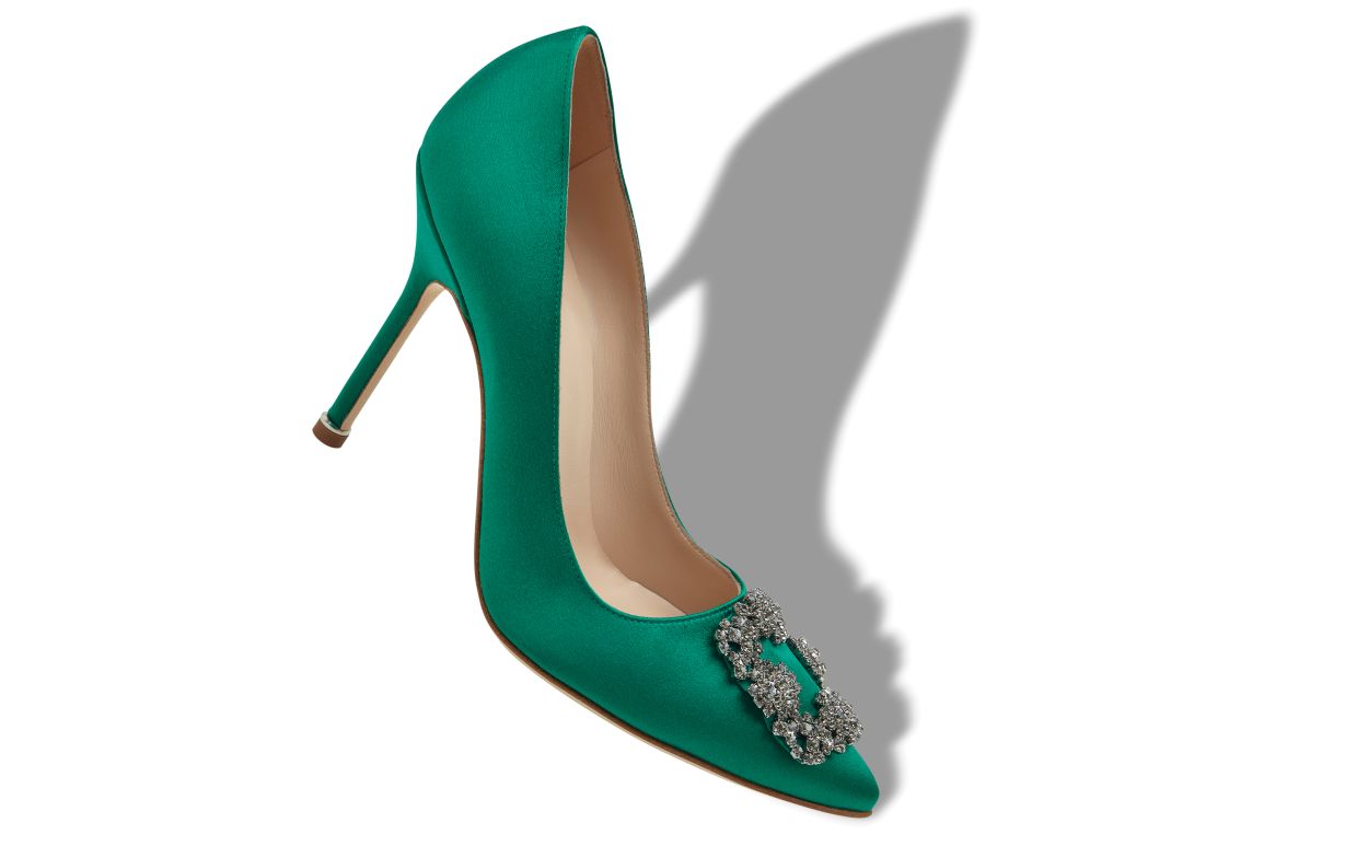 Designer Green Satin Jewel Buckle Pumps - Image small_image