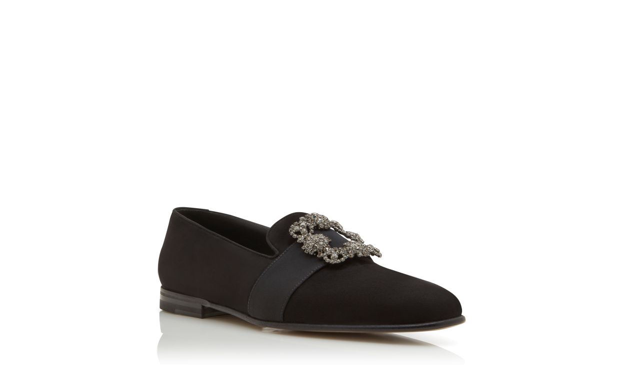 Designer Black Suede Jewel Buckle Loafers - Image Upsell