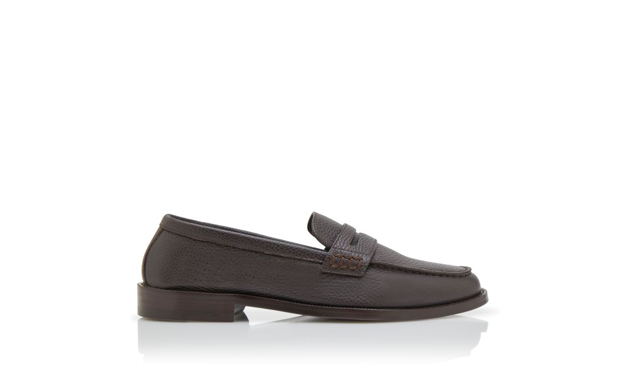 Designer Dark Brown Calf Leather Penny Loafers - Image Side View