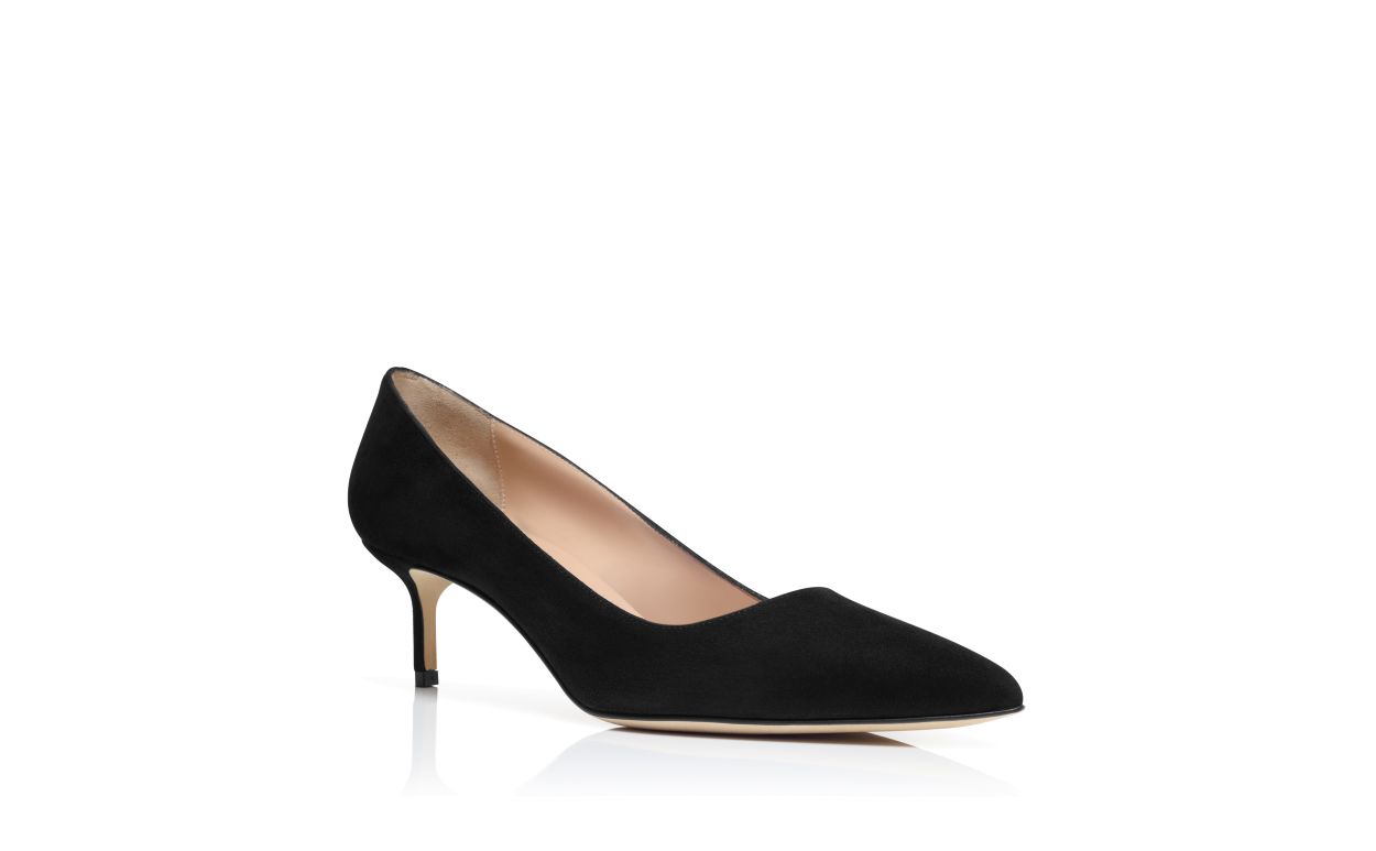 Designer Black Suede Pointed Toe Pumps - Image Upsell