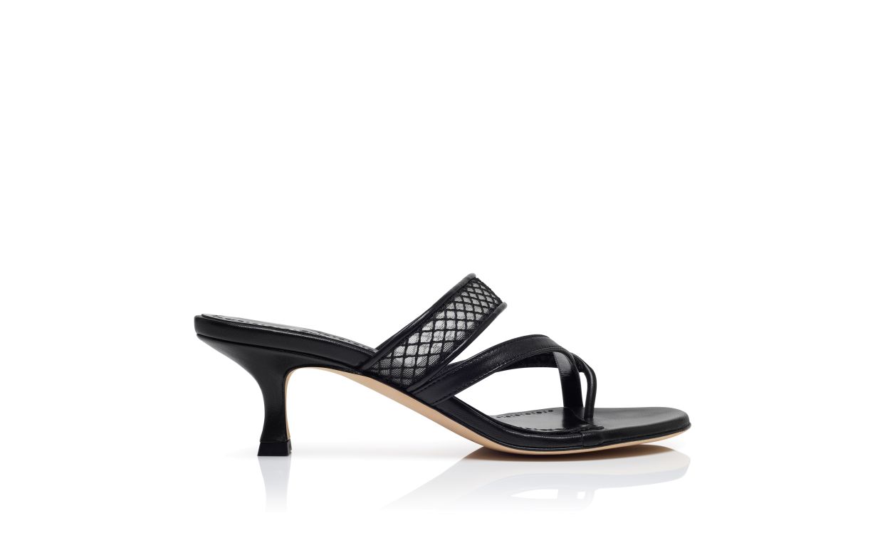 Designer Black Nappa Leather Mules - Image Side View