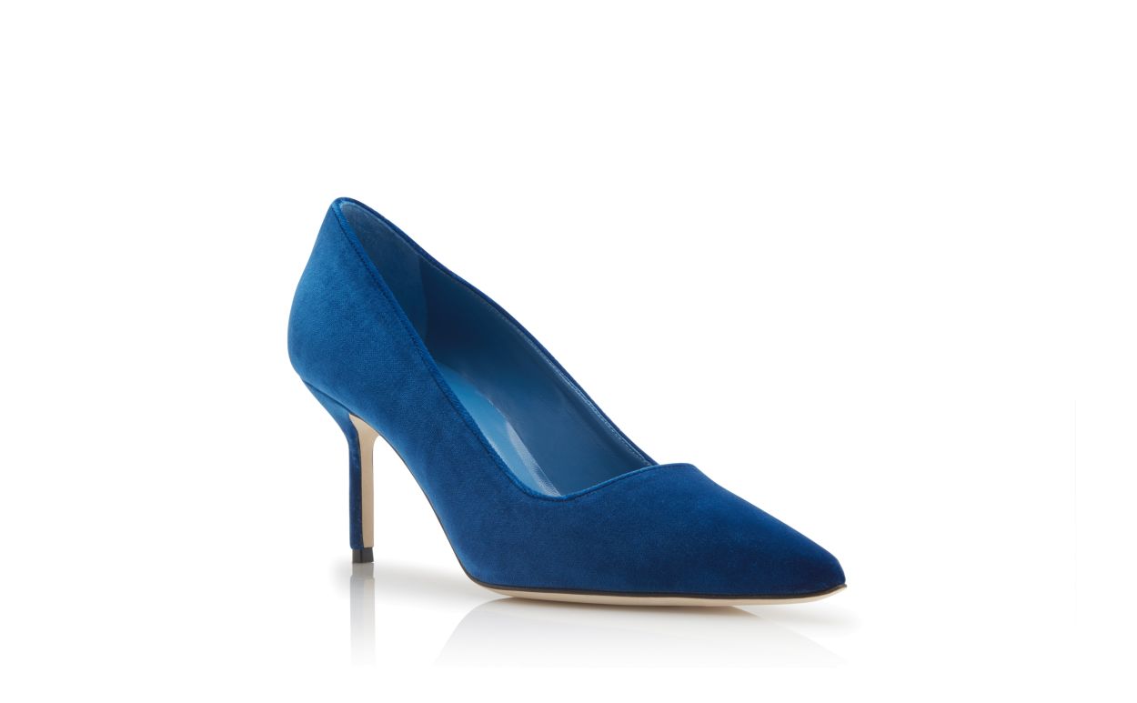 Designer Blue Velvet Pointed Toe Pumps - Image Upsell