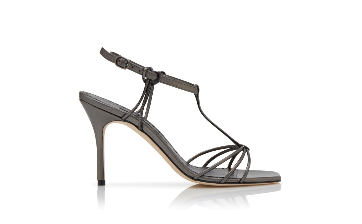 Designer Graphite Nappa Leather Open Toe Sandals - Image Side View