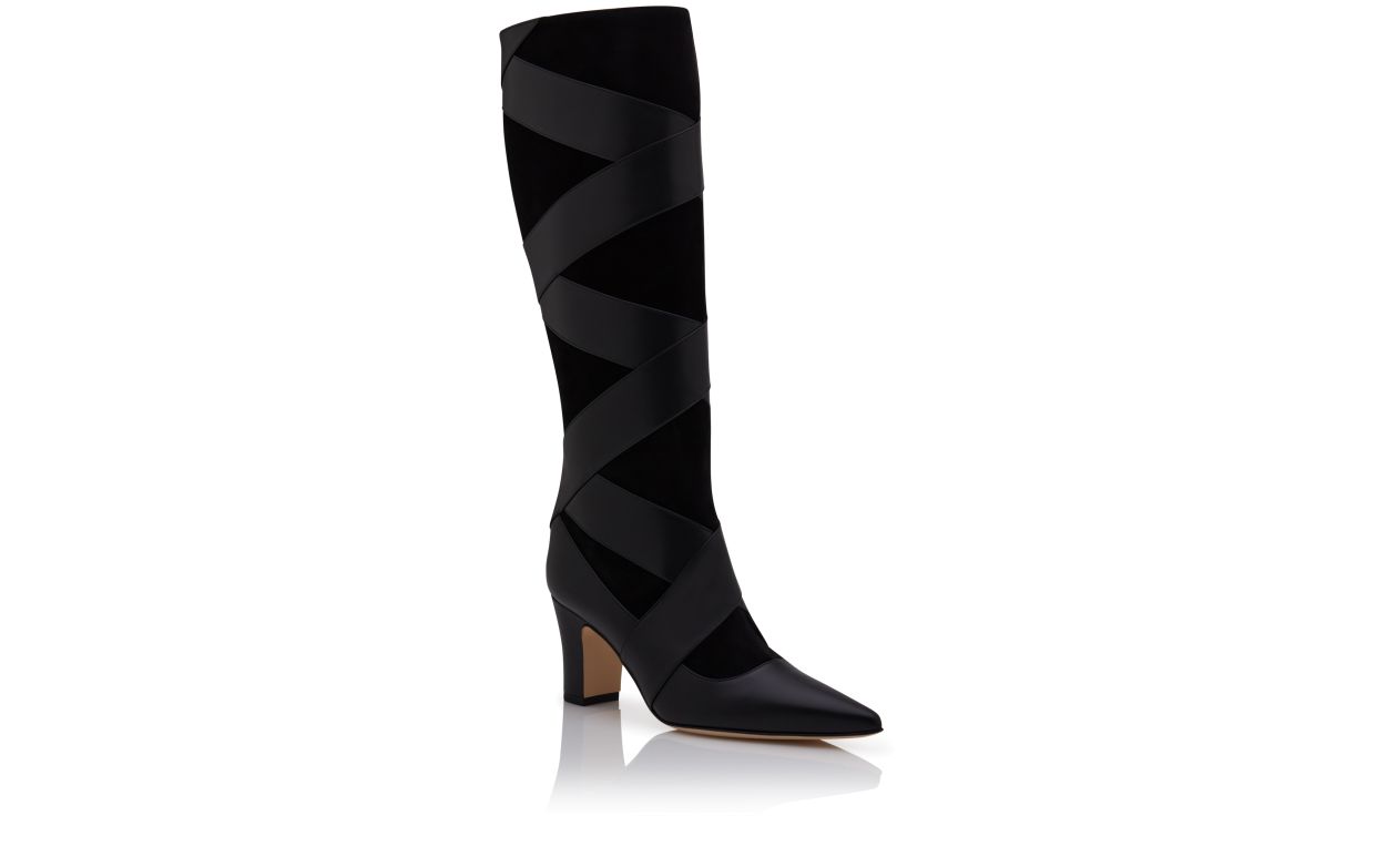 Designer Black Calf Leather Cut Out Boots - Image Upsell