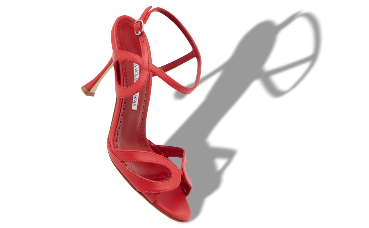 Designer Red Calf Leather Ankle Strap Sandals - Image small_image