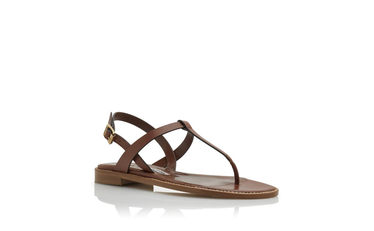 HATA | Mid Brown Calf Leather Flat Sandals | Manolo Blahnik