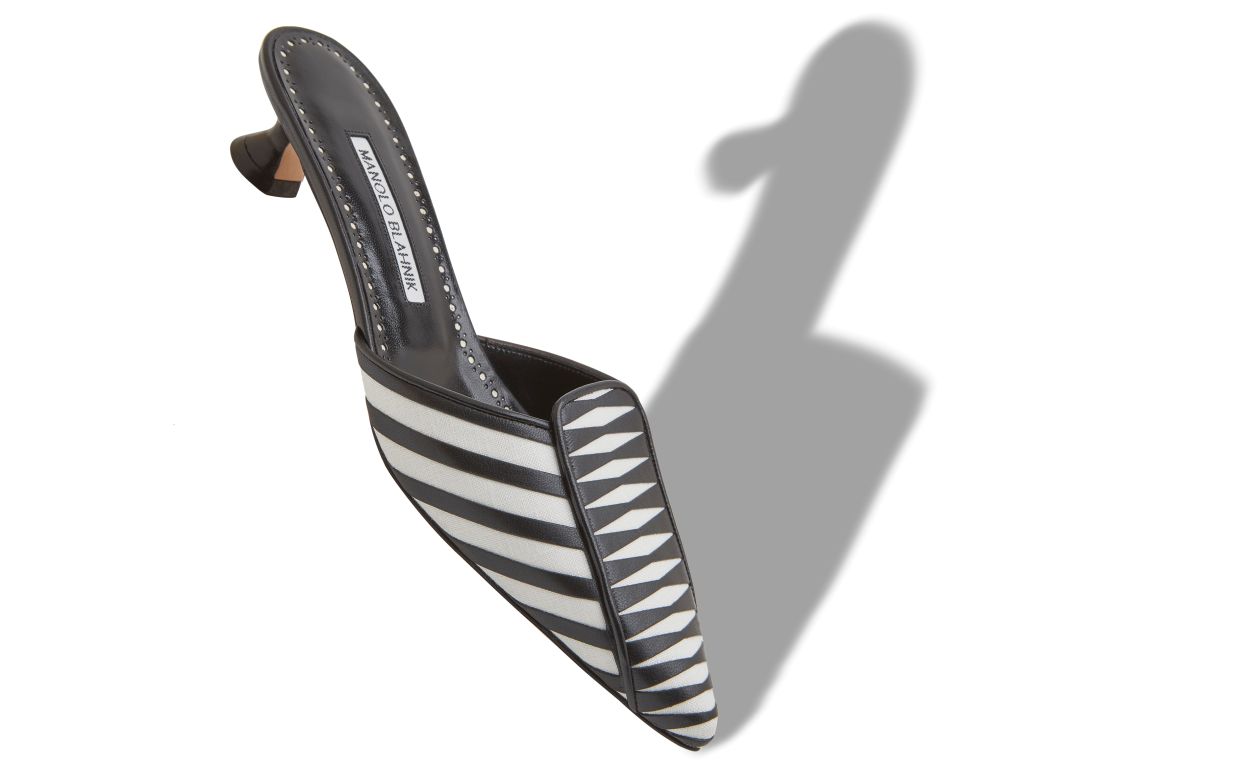 Designer Cream and Black Linen Striped Mules - Image small_image