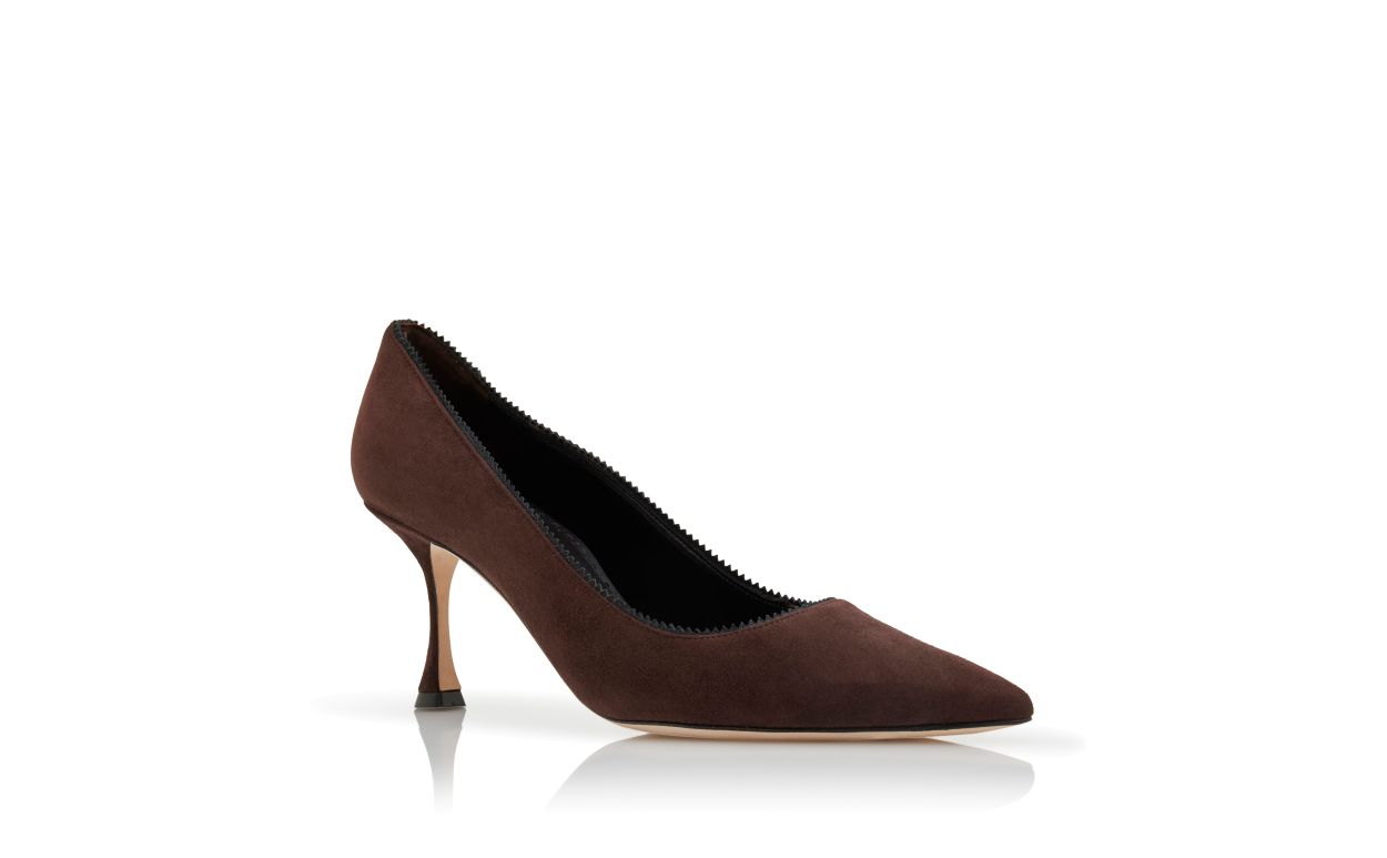 Designer Brown Suede Pinking Detail Pumps - Image Upsell