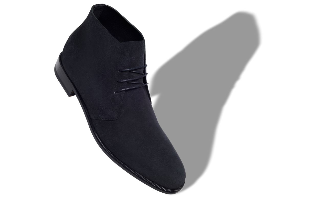 Designer Navy Blue Suede Lace-Up Ankle Boots - Image small_image