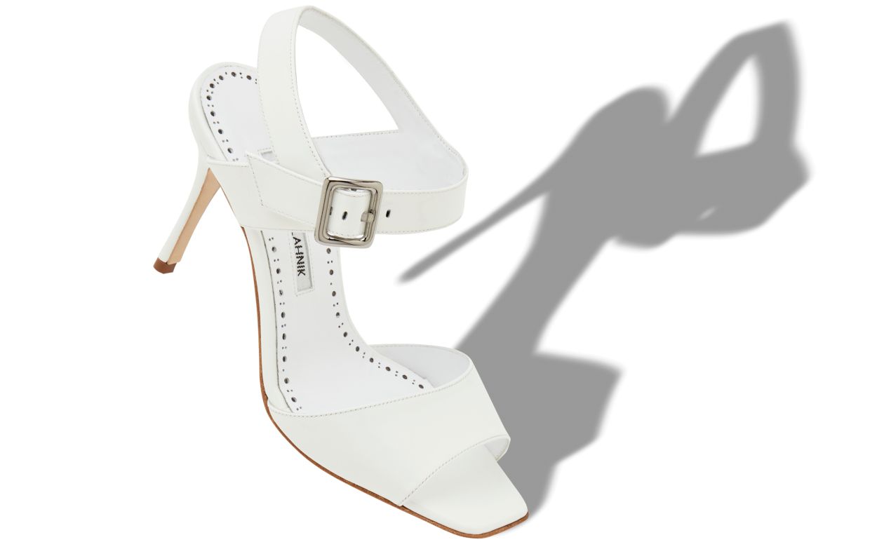 Designer White Patent Leather Slingback Sandals  - Image small_image