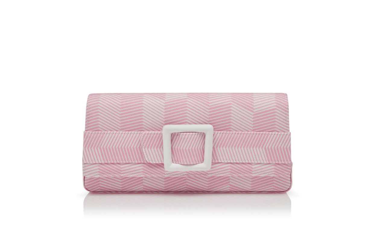 Designer Pink and White Grosgrain Buckle Clutch - Image Side View