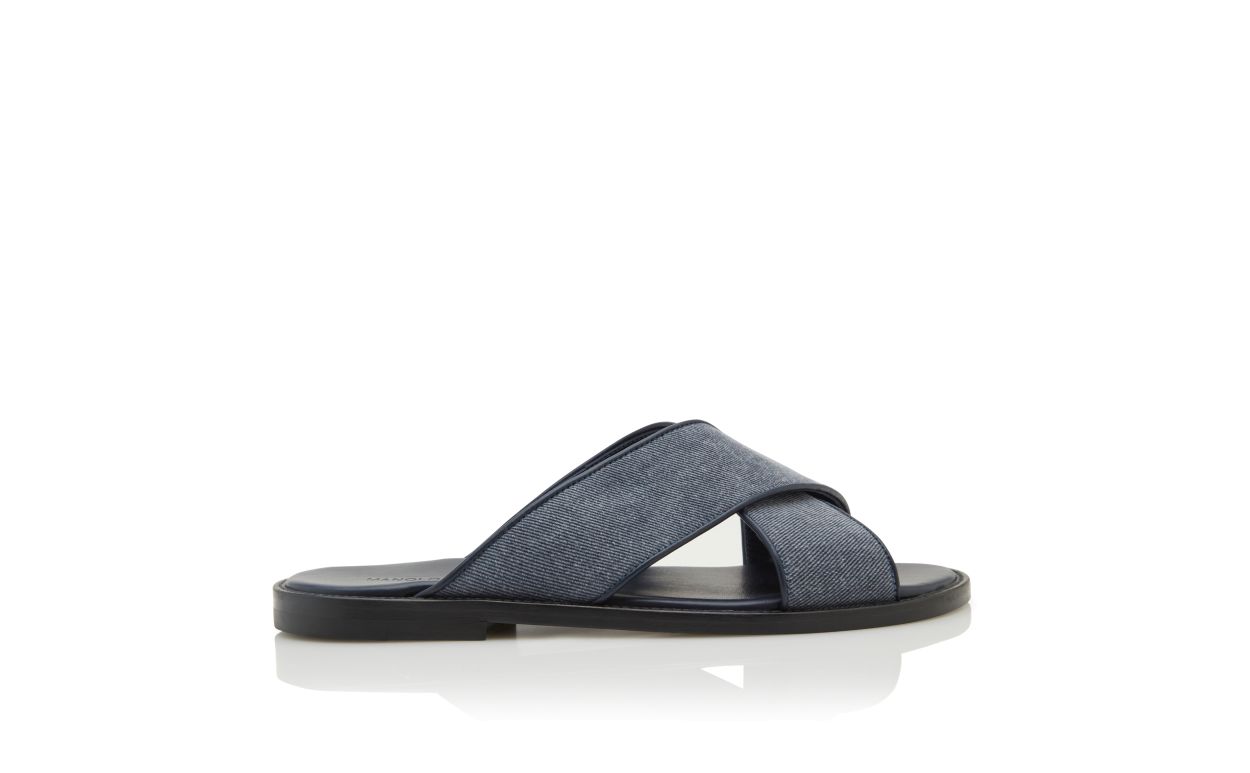 Designer Blue Denim Crossover Sandals  - Image Side View