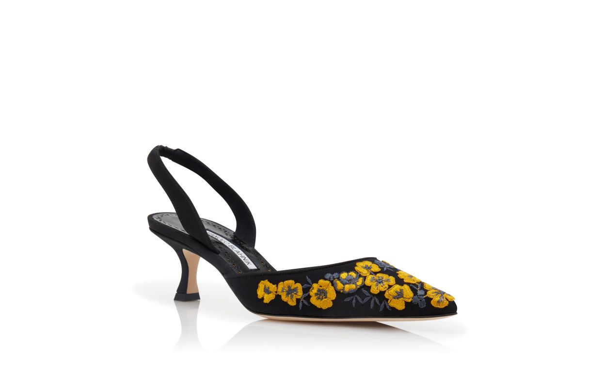 Designer Black and Yellow Silk Slingback Pumps - Image Upsell