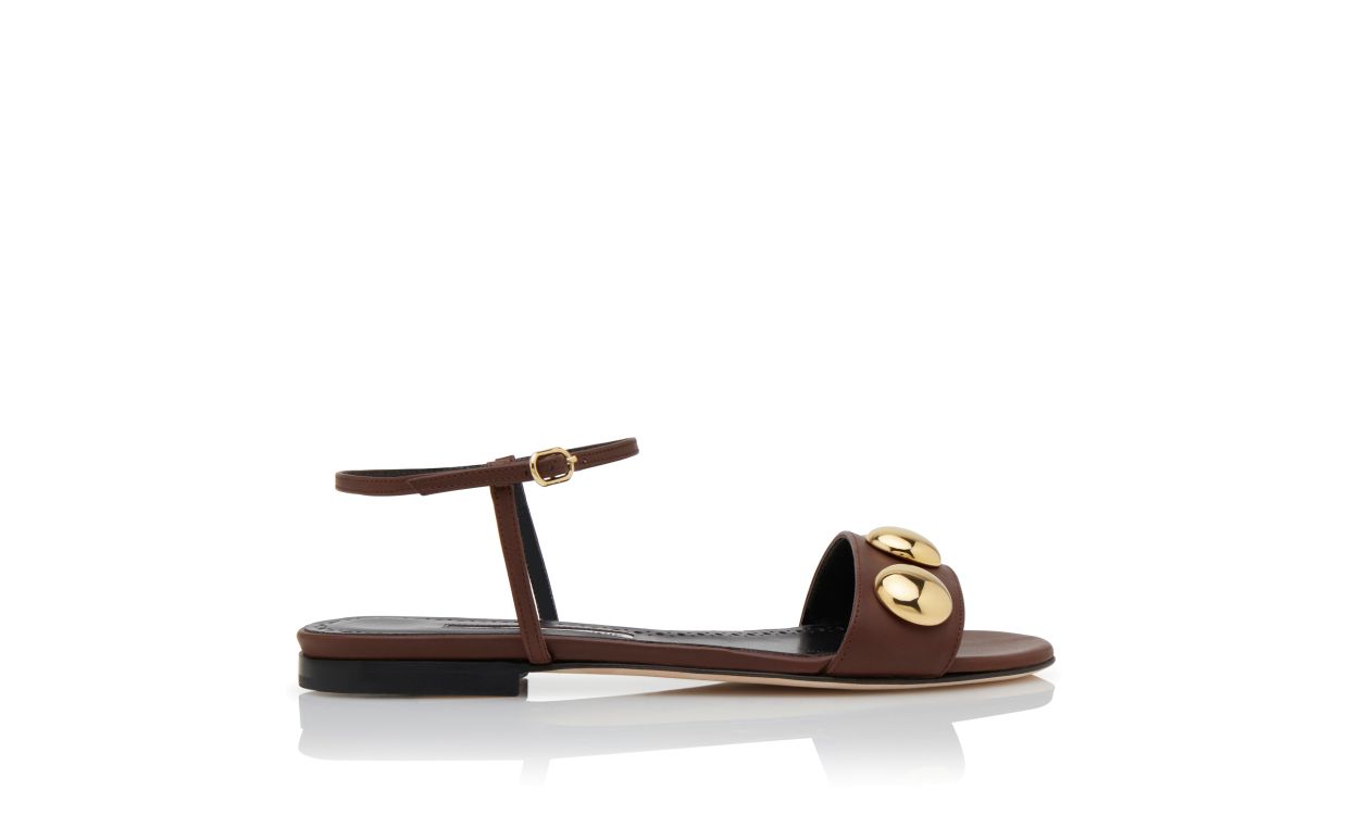 Designer Dark Brown Calf Leather Open Toe Sandals - Image Side View