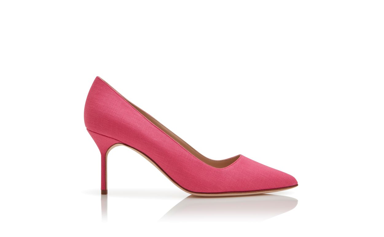 Designer Pink Linen Pointed Toe Pumps - Image Side View