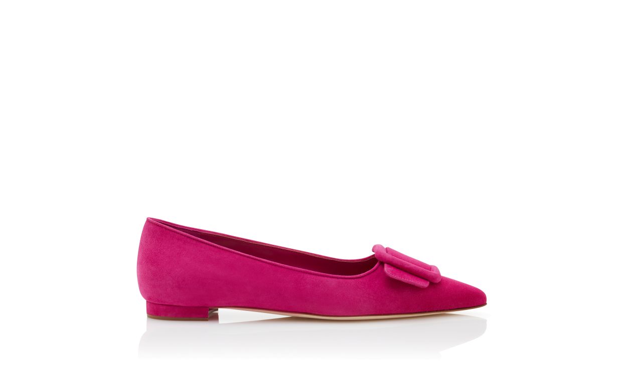 Designer Dark Pink Suede Buckle Detail Flat Pumps - Image Side View