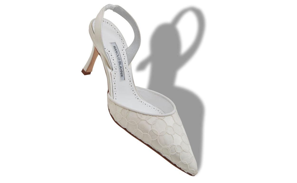 Designer Cream Satin Slingback Pumps - Image small_image