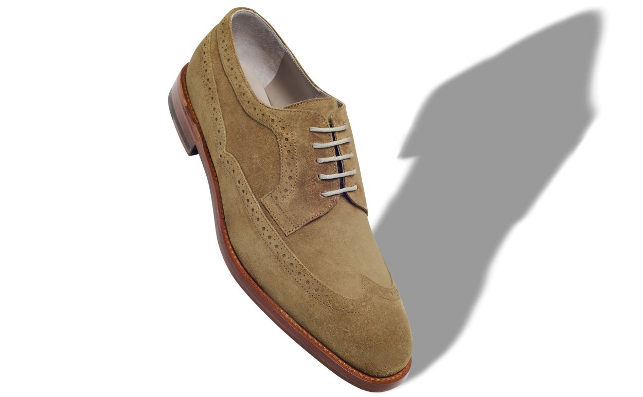 Designer Beige Suede Lace-Up Oxfords - Image small_image