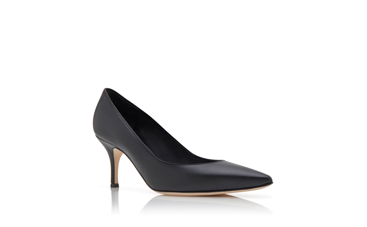 Designer Black Nappa Leather Pointed Toe Pumps - Image Upsell