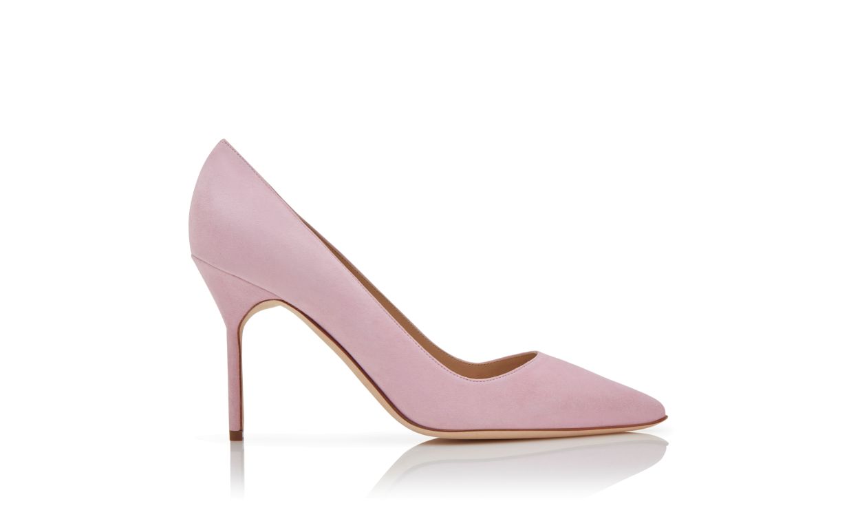 Designer Light Pink Suede Pointed Toe Pumps  - Image Side View