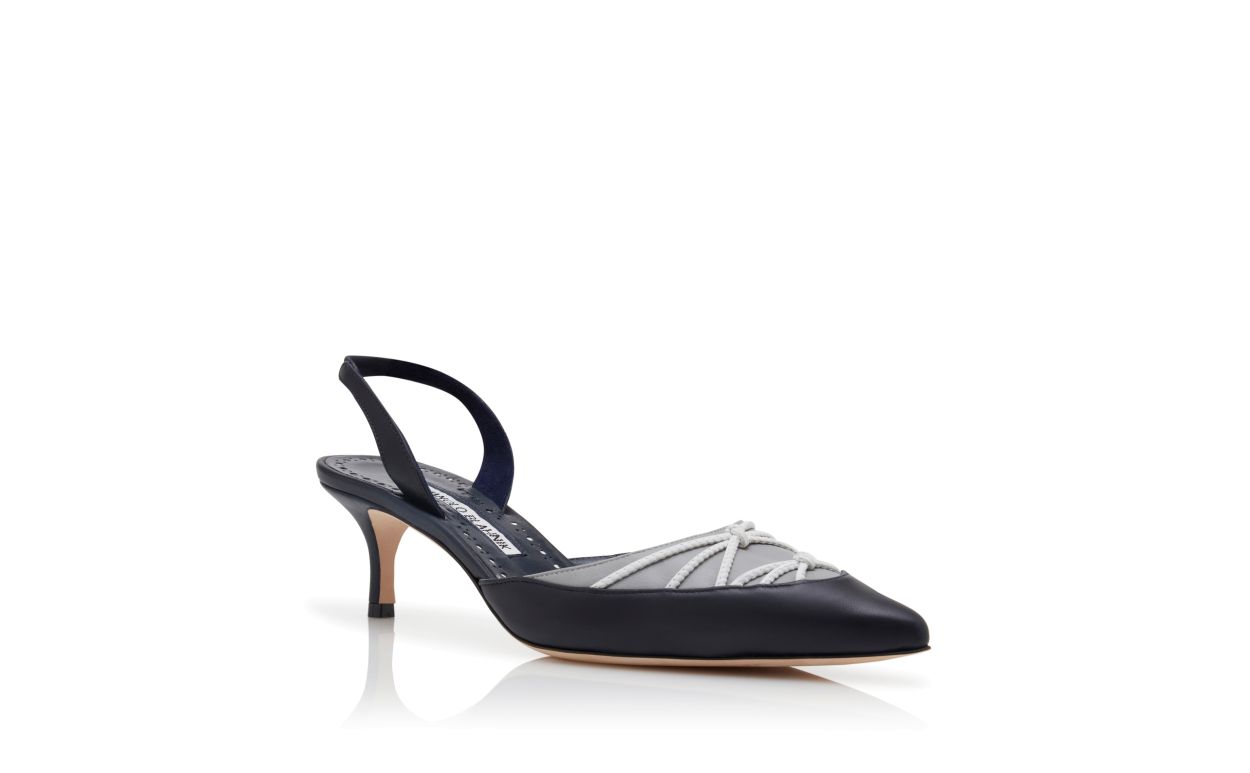 Designer Navy Blue Nappa Leather Slingback Pumps - Image Upsell