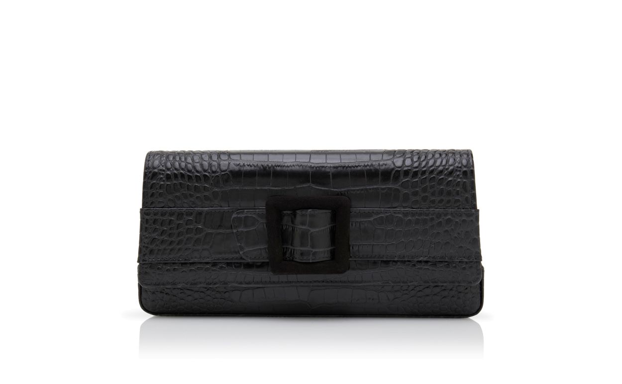 Designer Black Calf Leather Buckle Clutch - Image Side View