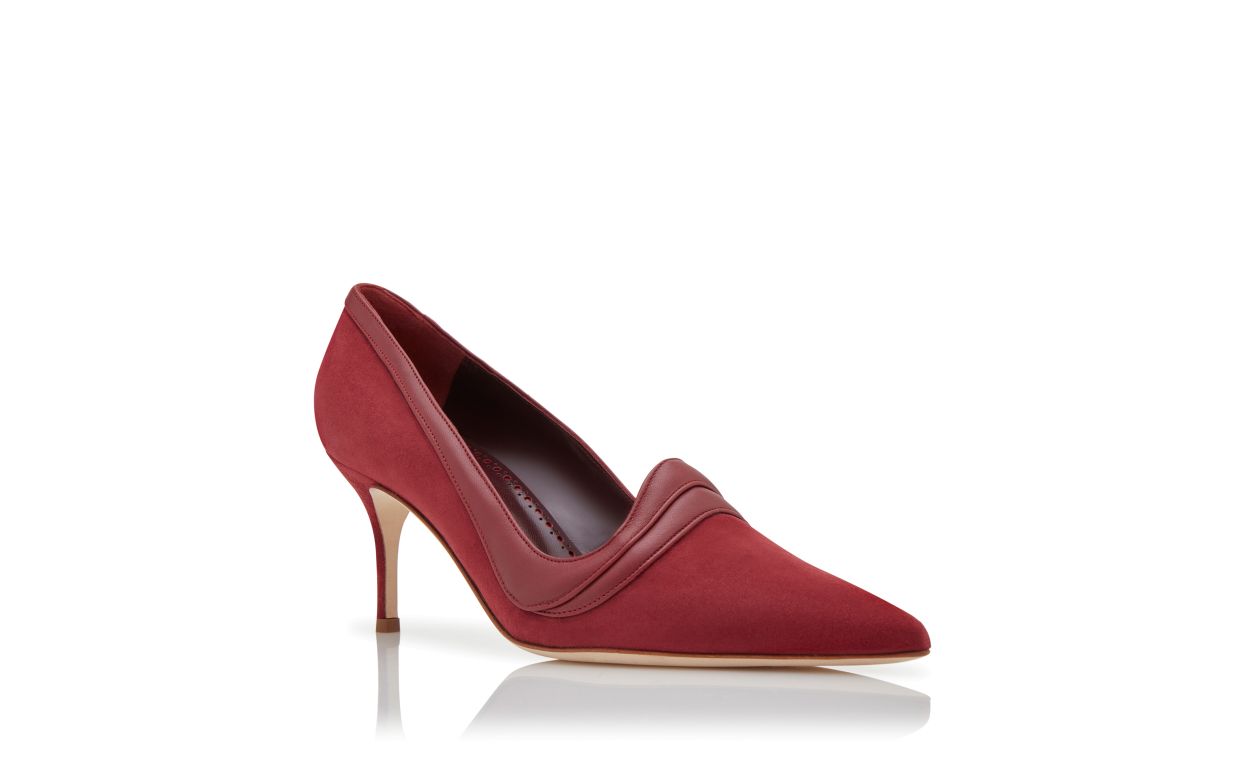 Designer Dark Red Suede Pointed Toe Pumps  - Image Upsell