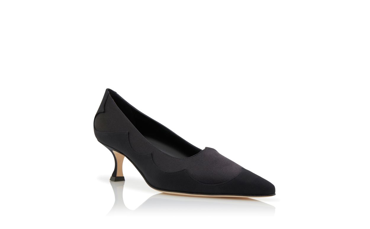 Designer Black Crepe De Chine Scalloped Pumps - Image Upsell