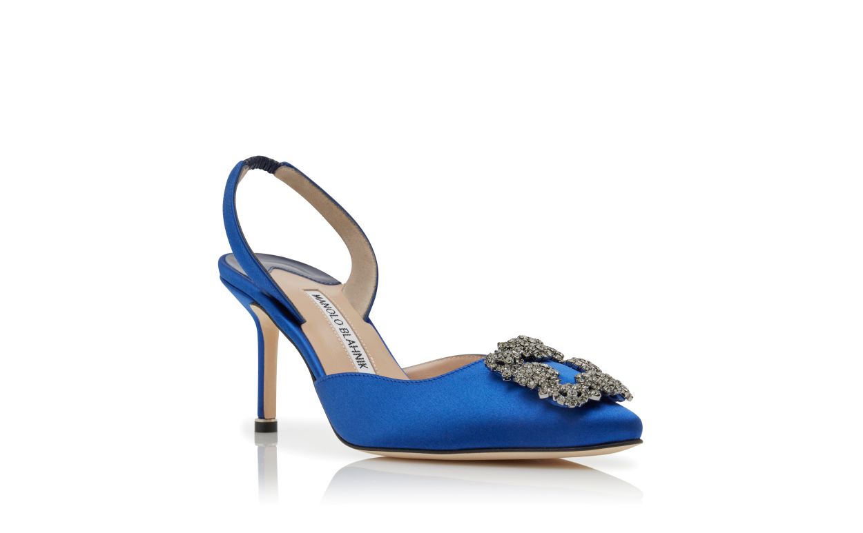 Designer Blue Satin Jewel Buckle Slingback Pumps - Image Upsell