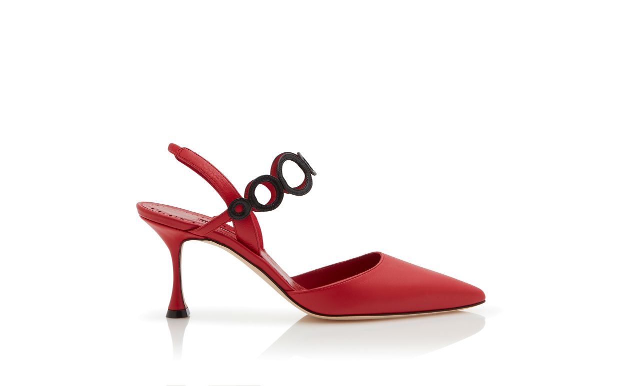 Designer Red Nappa Leather Slingback Pumps - Image Side View