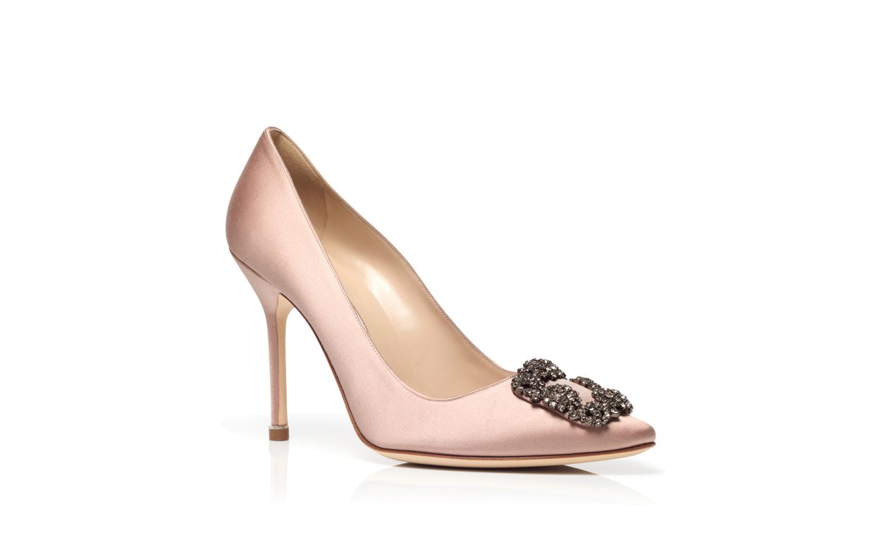 Designer Beige Satin Jewel Buckle Pumps - Image Upsell