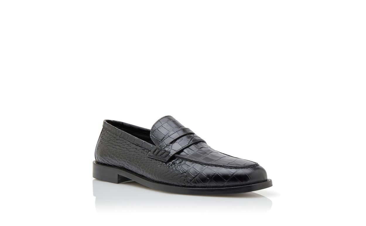 Designer Black Calf Leather Penny Loafers  - Image Upsell